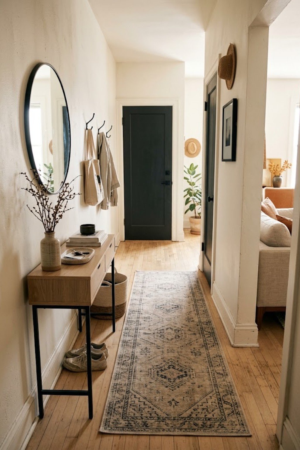Washable runner rug in a narrow entryway