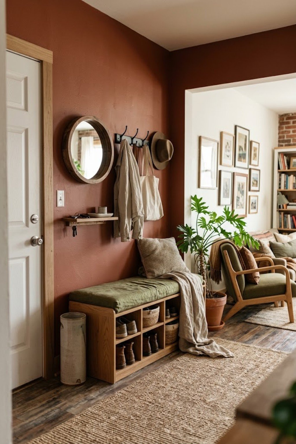 Shoe storage bench in a small entry
