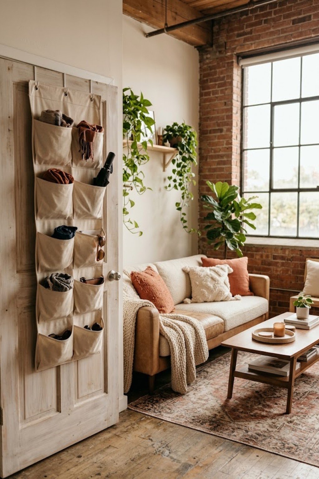 Over-the-door organizer on a coat closet door