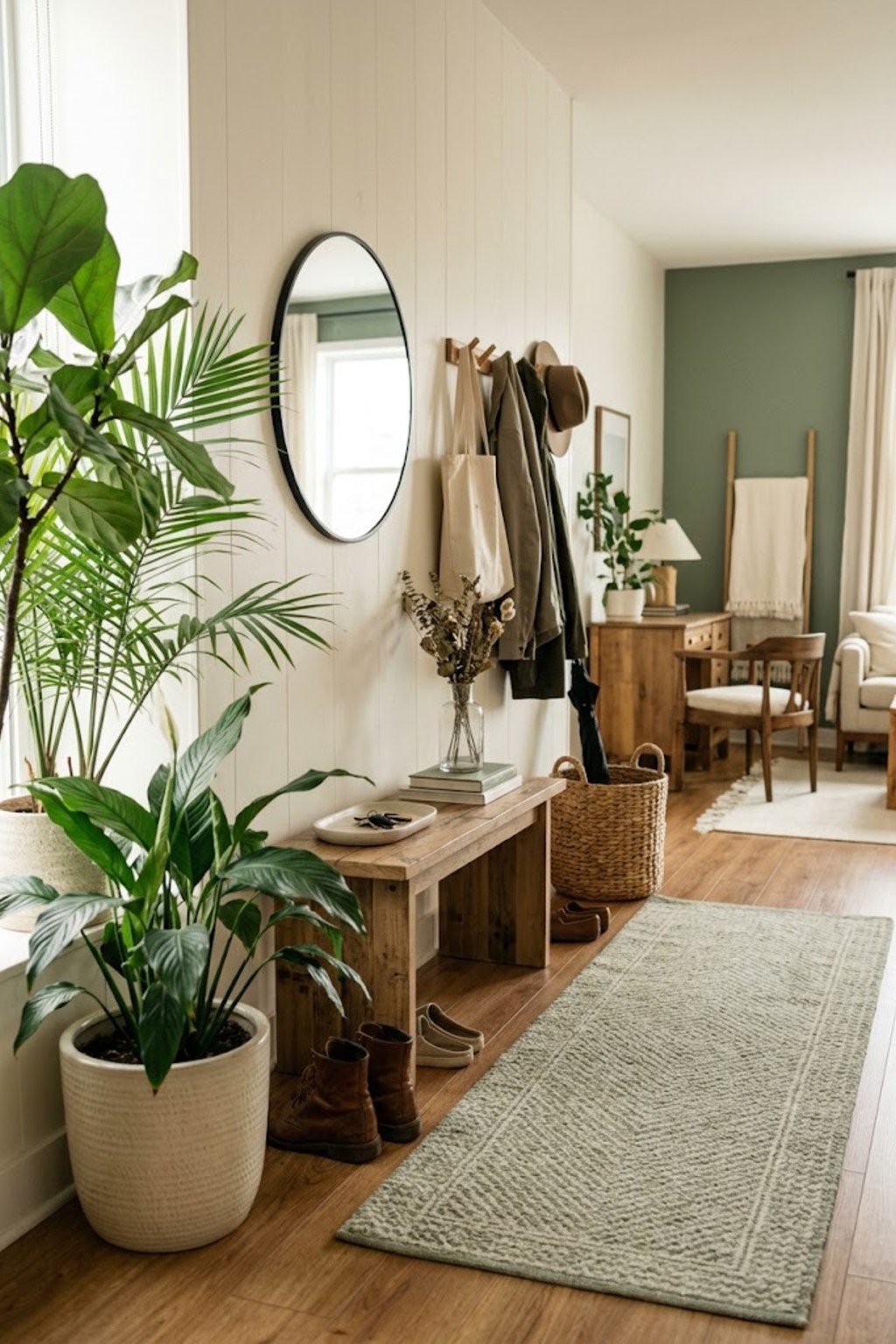 Potted plant in a corner of a small entryway