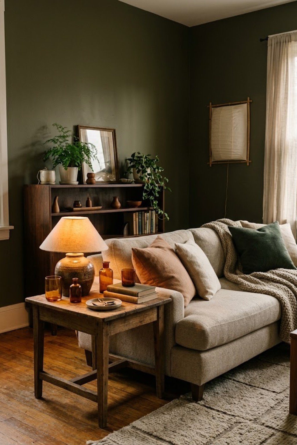Warm white smart bulbs in a lamp on a living room side table