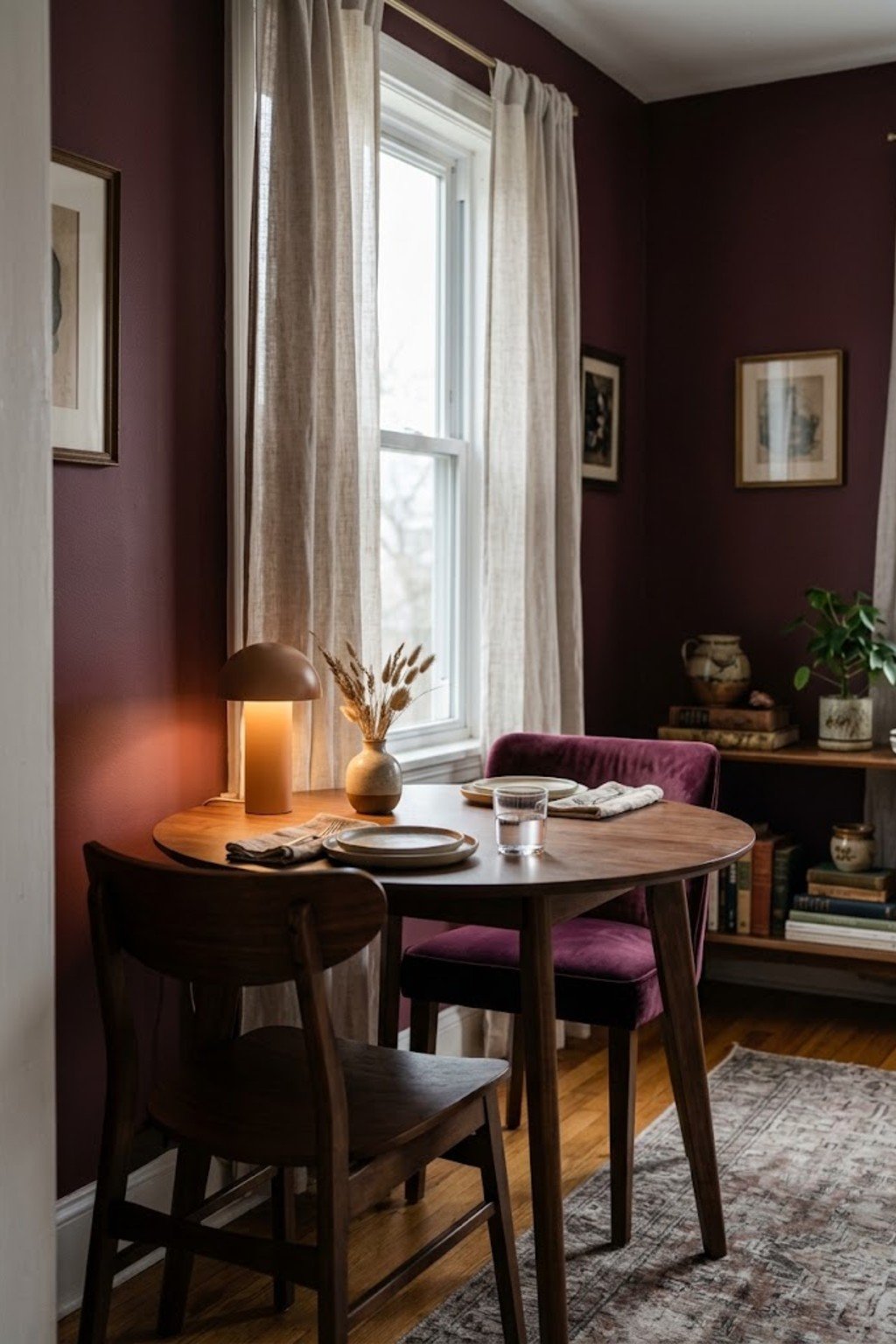 Rechargeable cordless lamp on a small dining table