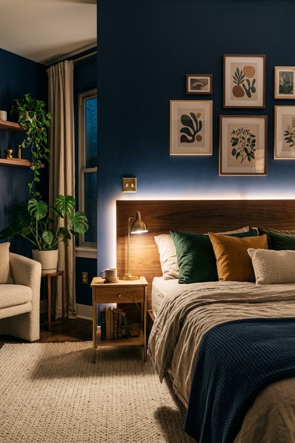 LED backlight glowing behind a bed headboard