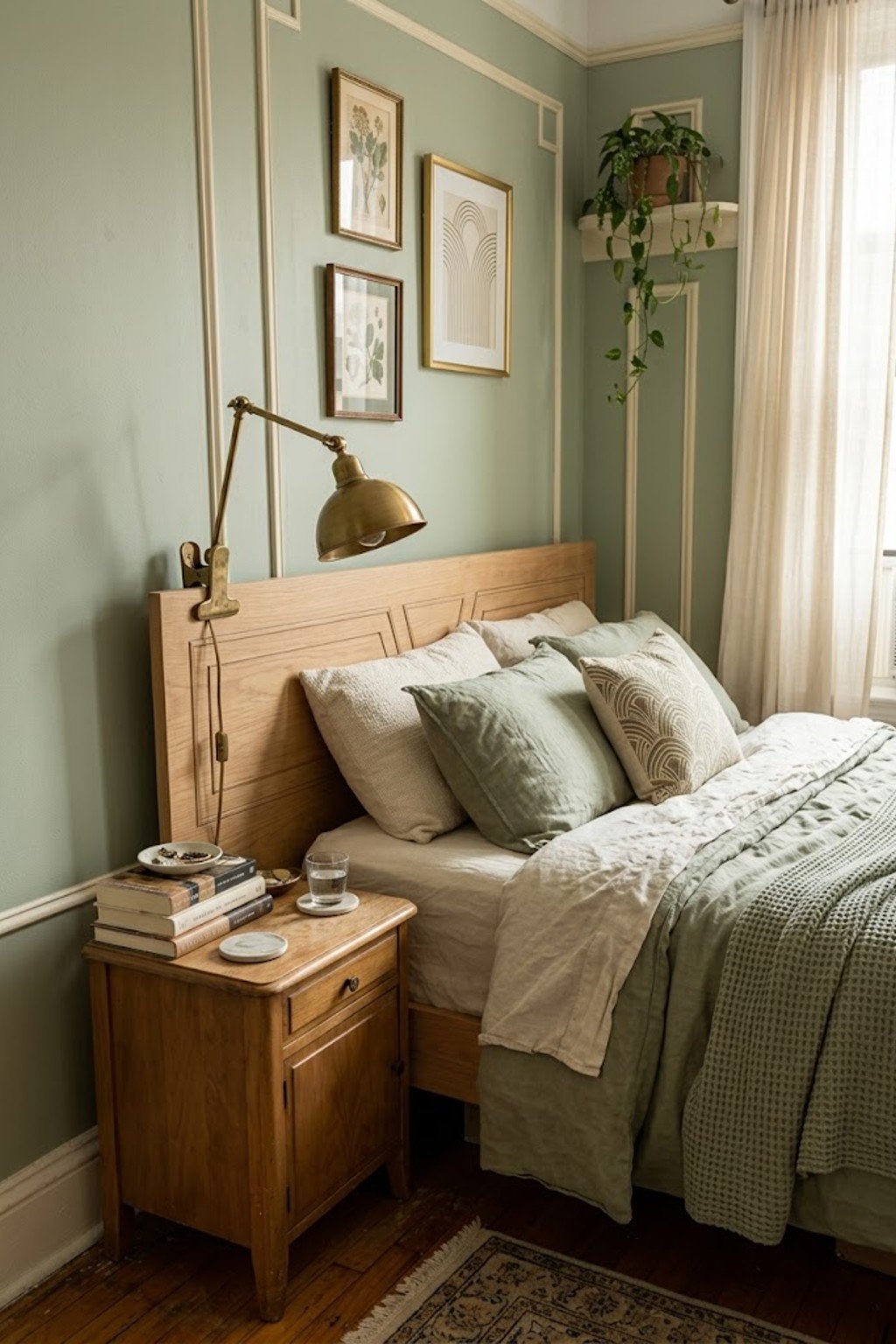 Clamp-on reading lamp attached to a headboard