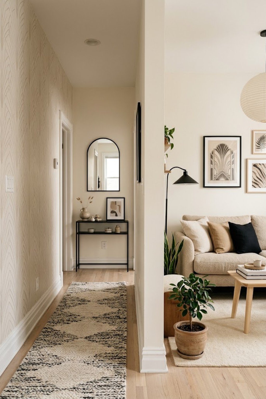 Subtle removable wall decals in a hallway