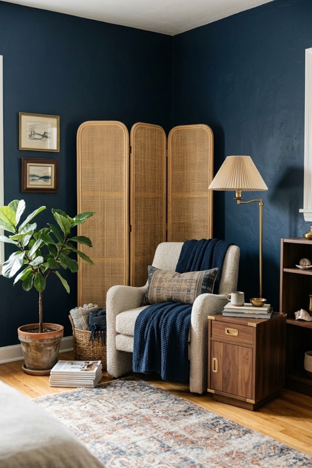 Folding room divider screen used as a wall feature