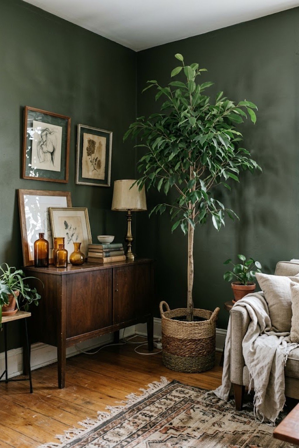 Tall potted plant filling an empty living room corner