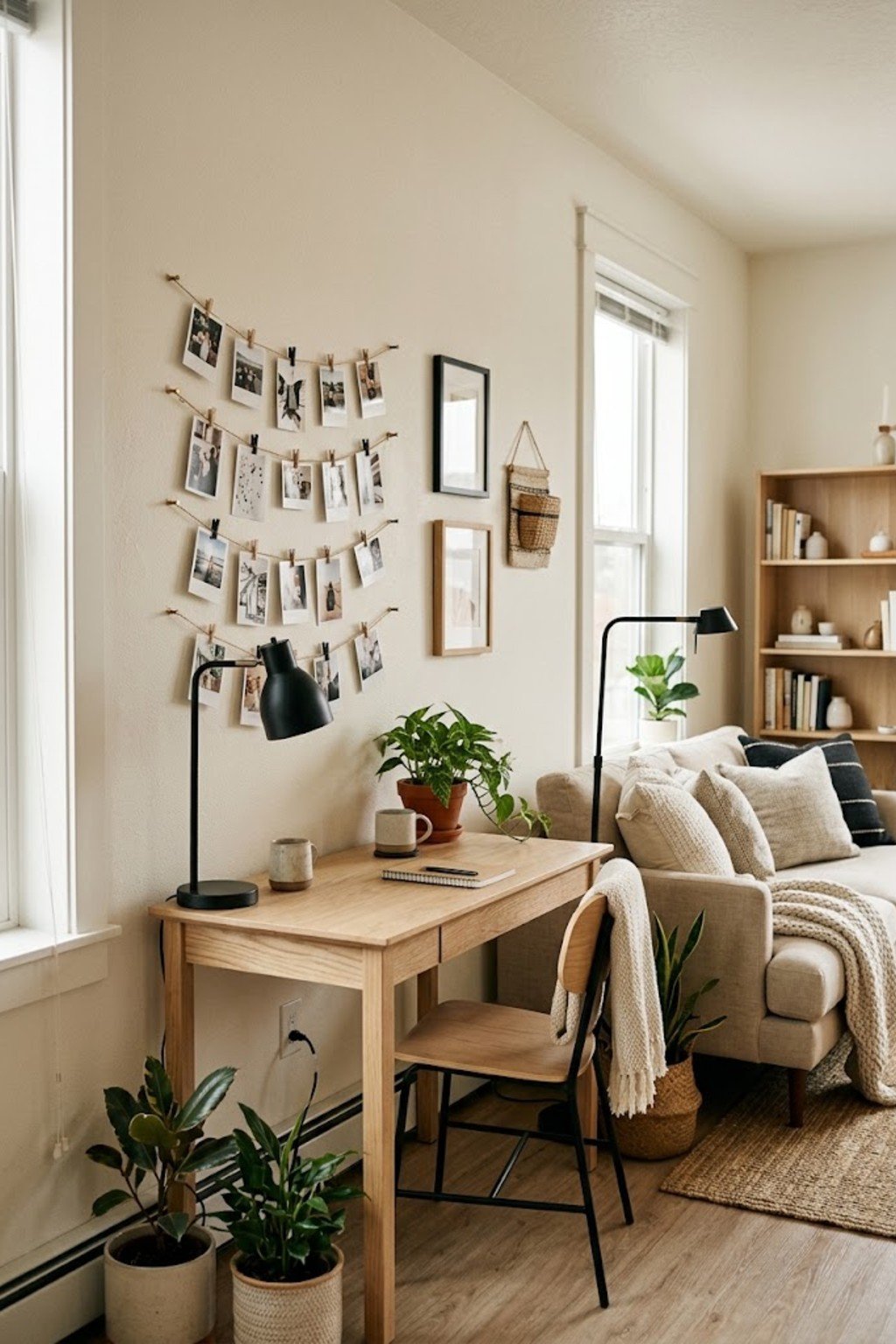 Photo display on a string with mini clips
