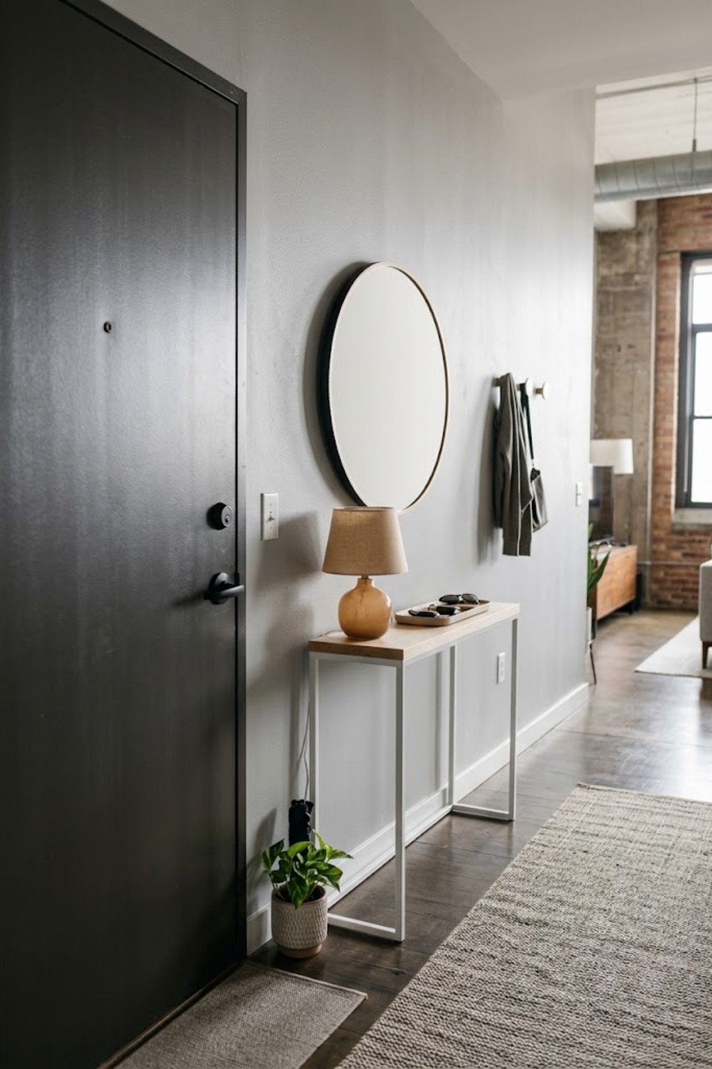 Use a slim console table in a small apartment entryway