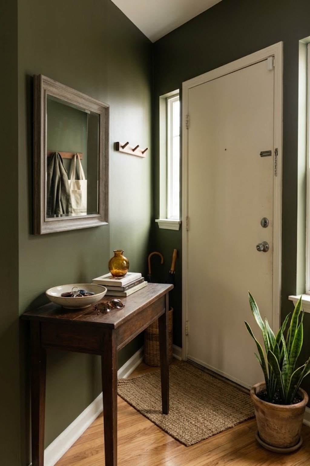 Use a key tray or catchall bowl in a small apartment entryway