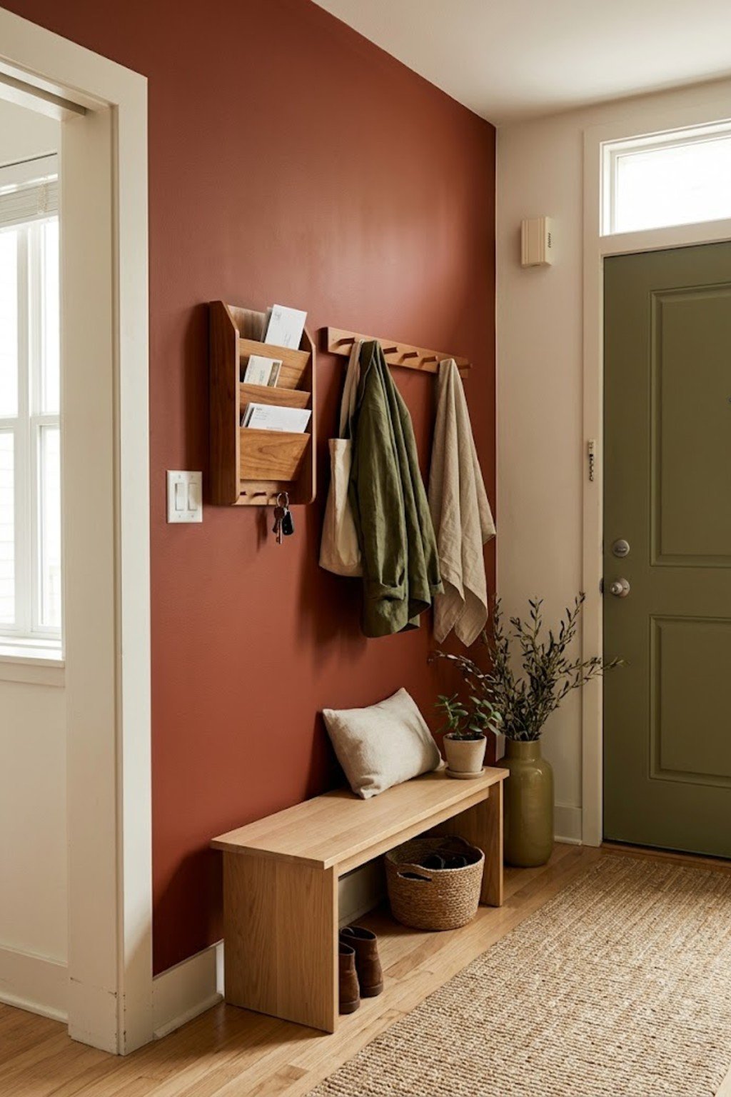 Hang a mail organizer in a small apartment entryway