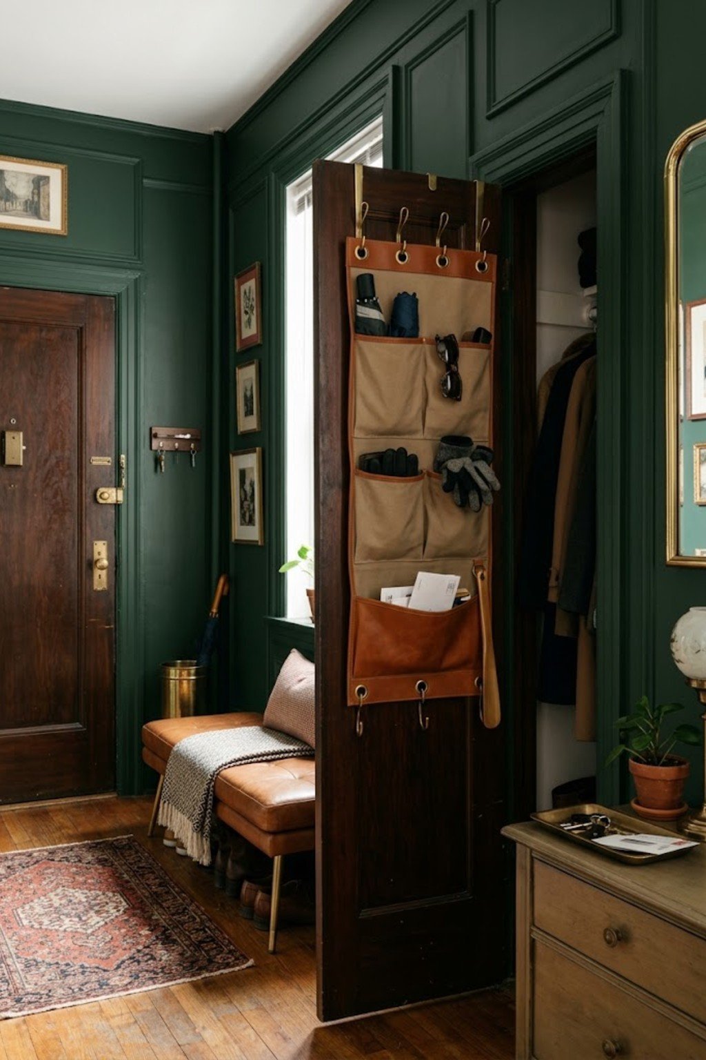Install an over-the-door organizer in a small apartment entryway
