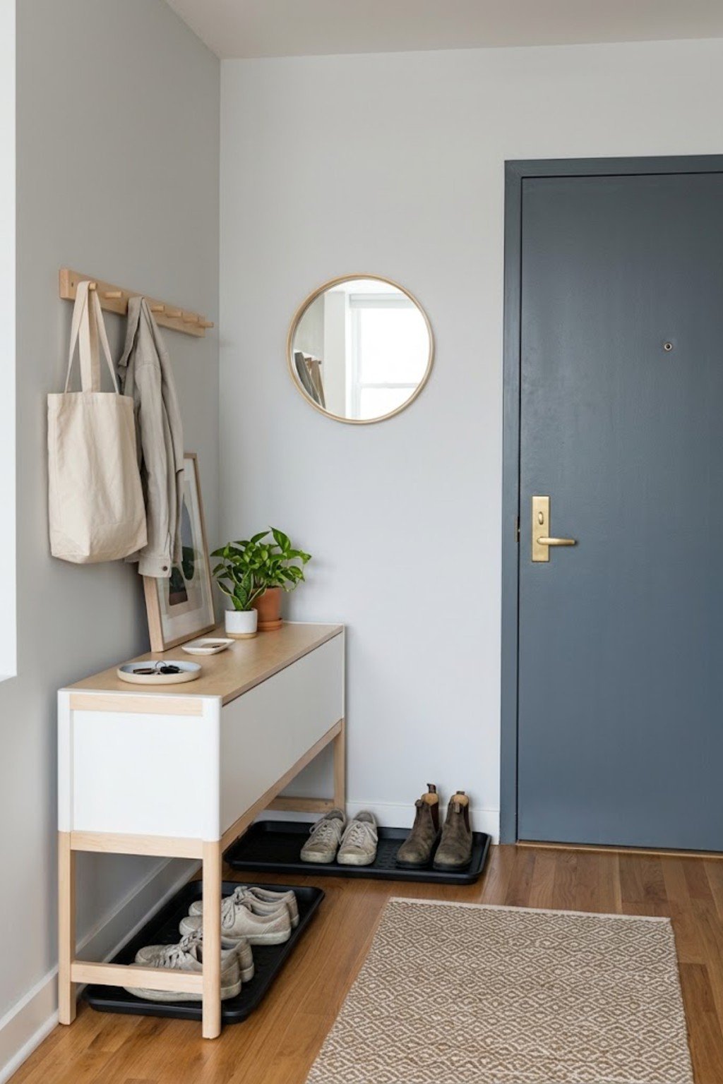 Use a boot tray in a small apartment entryway