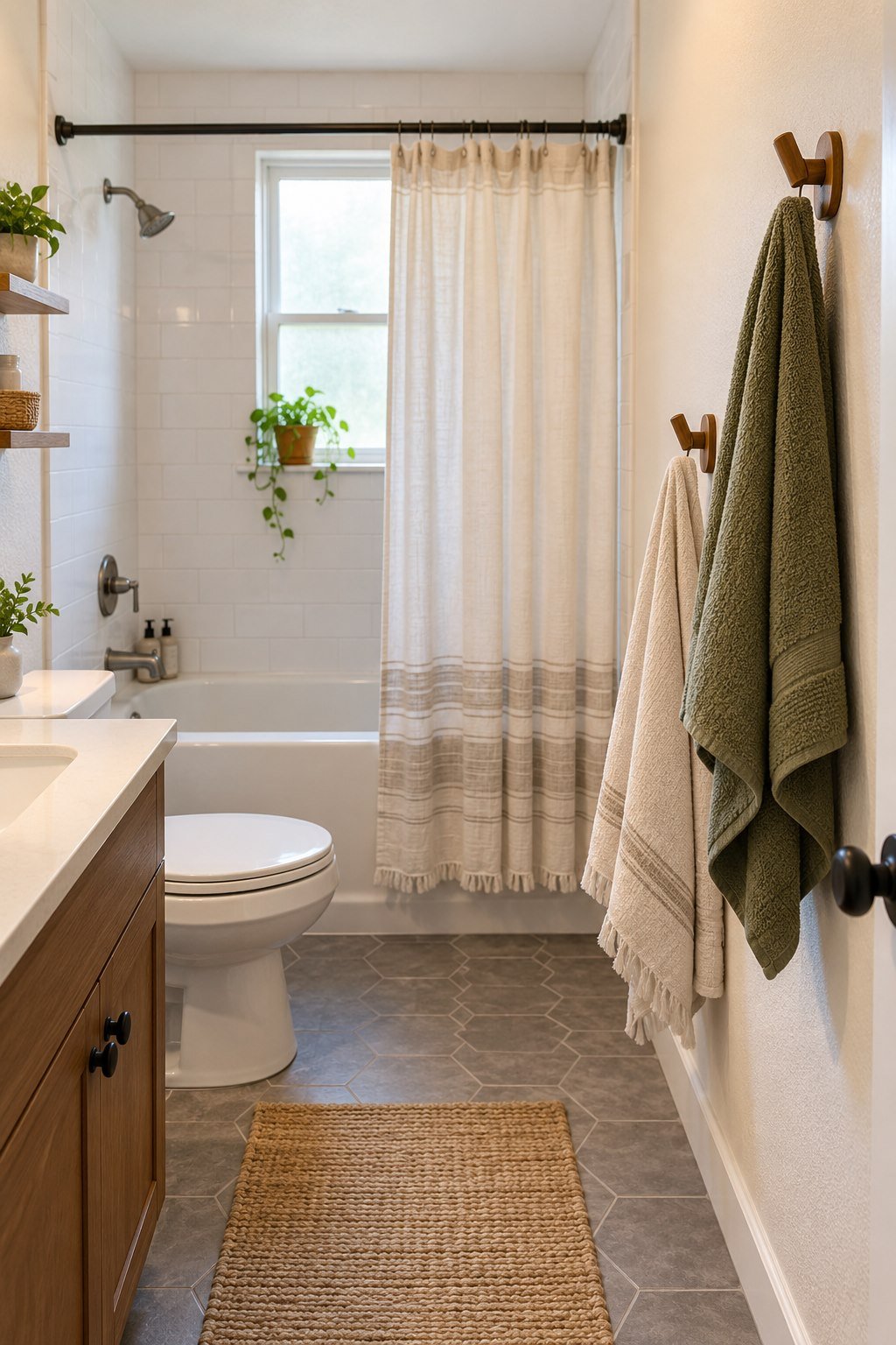 Separated towel hooks with room for fabrics to dry