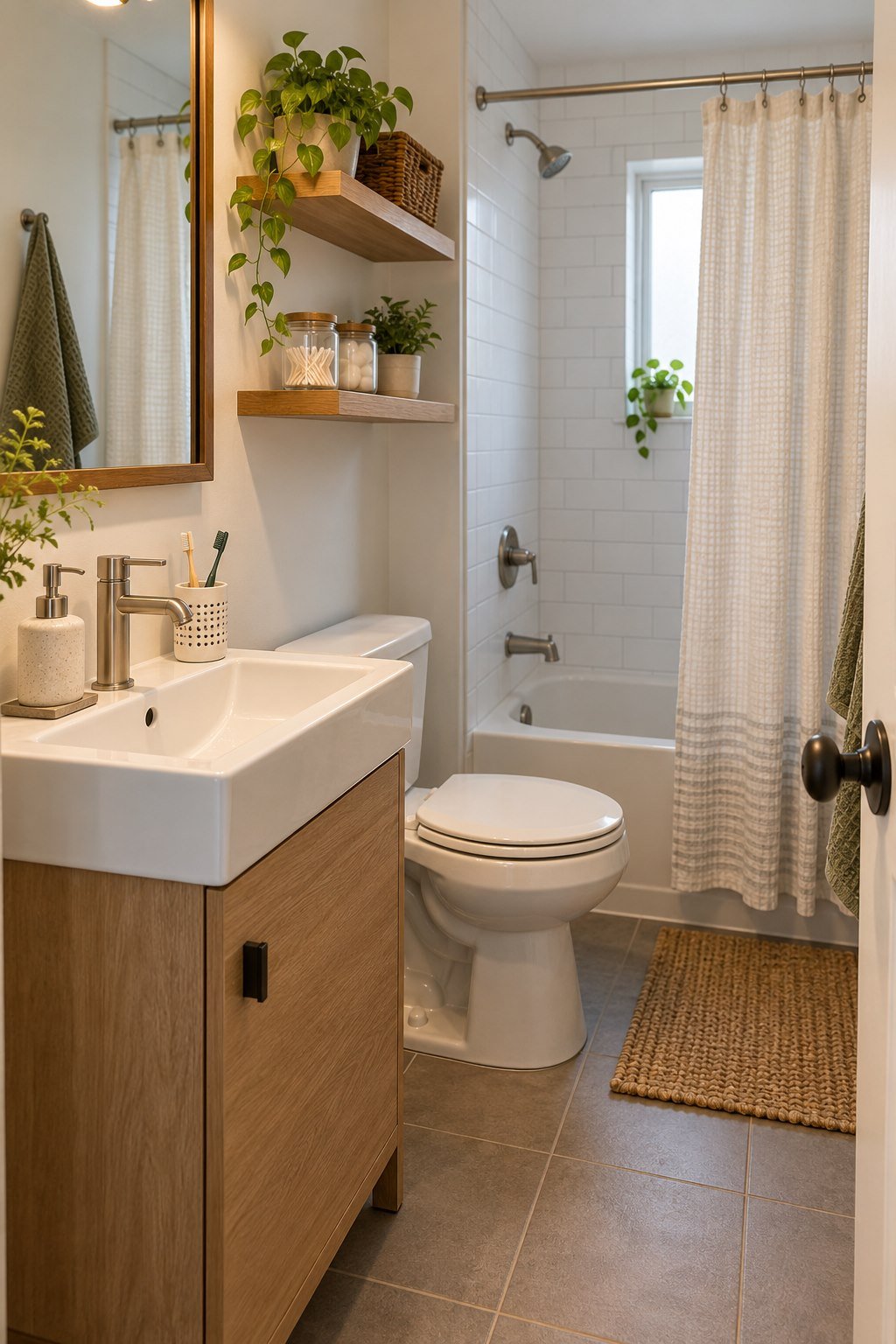 Ventilated toothbrush holder on a simple sink counter