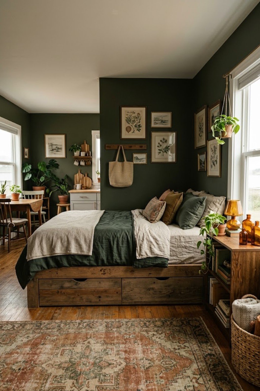 Pick a storage bed with drawers in a small studio apartment