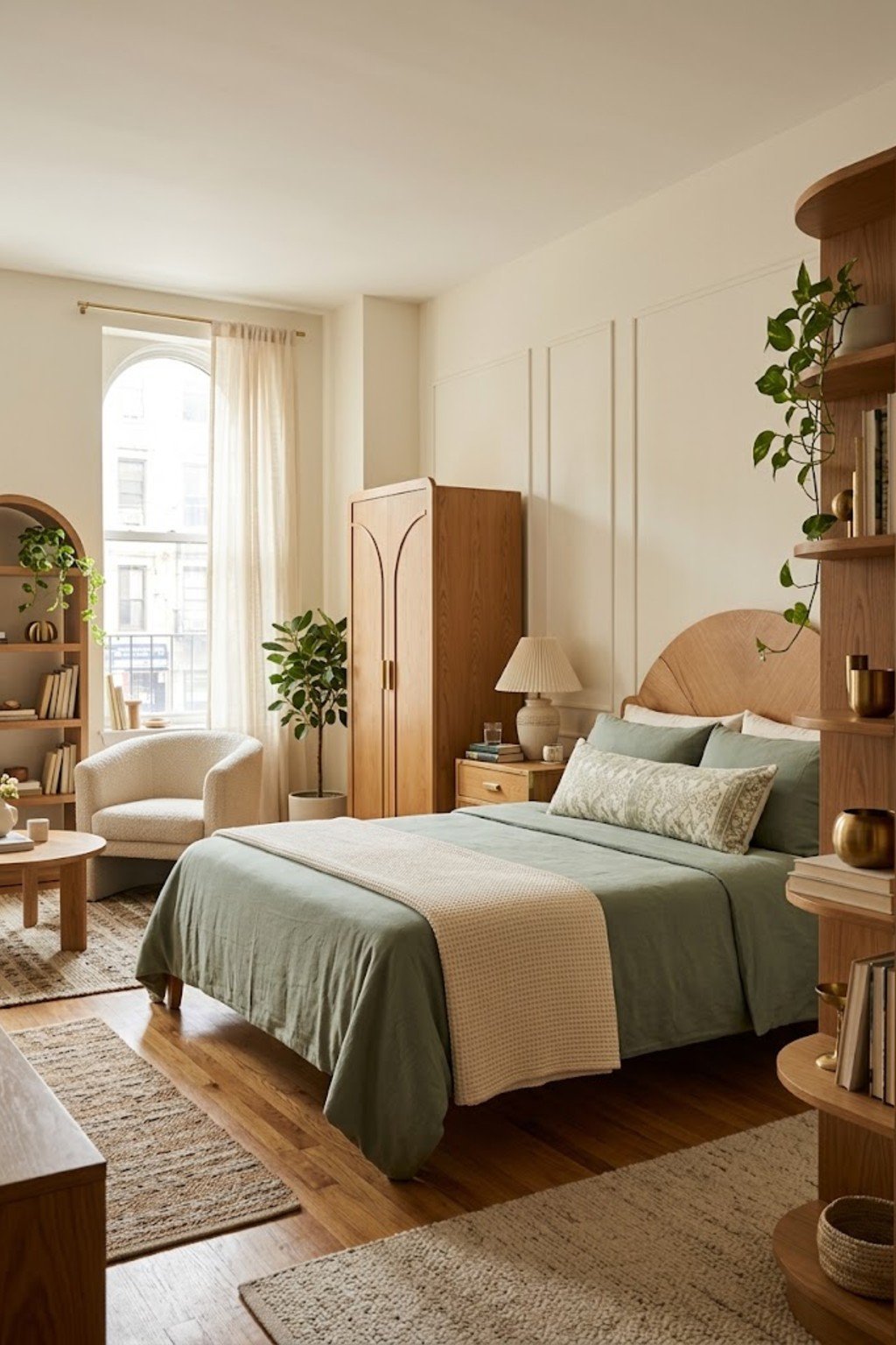 Layer bedding like a sofa in a small studio apartment