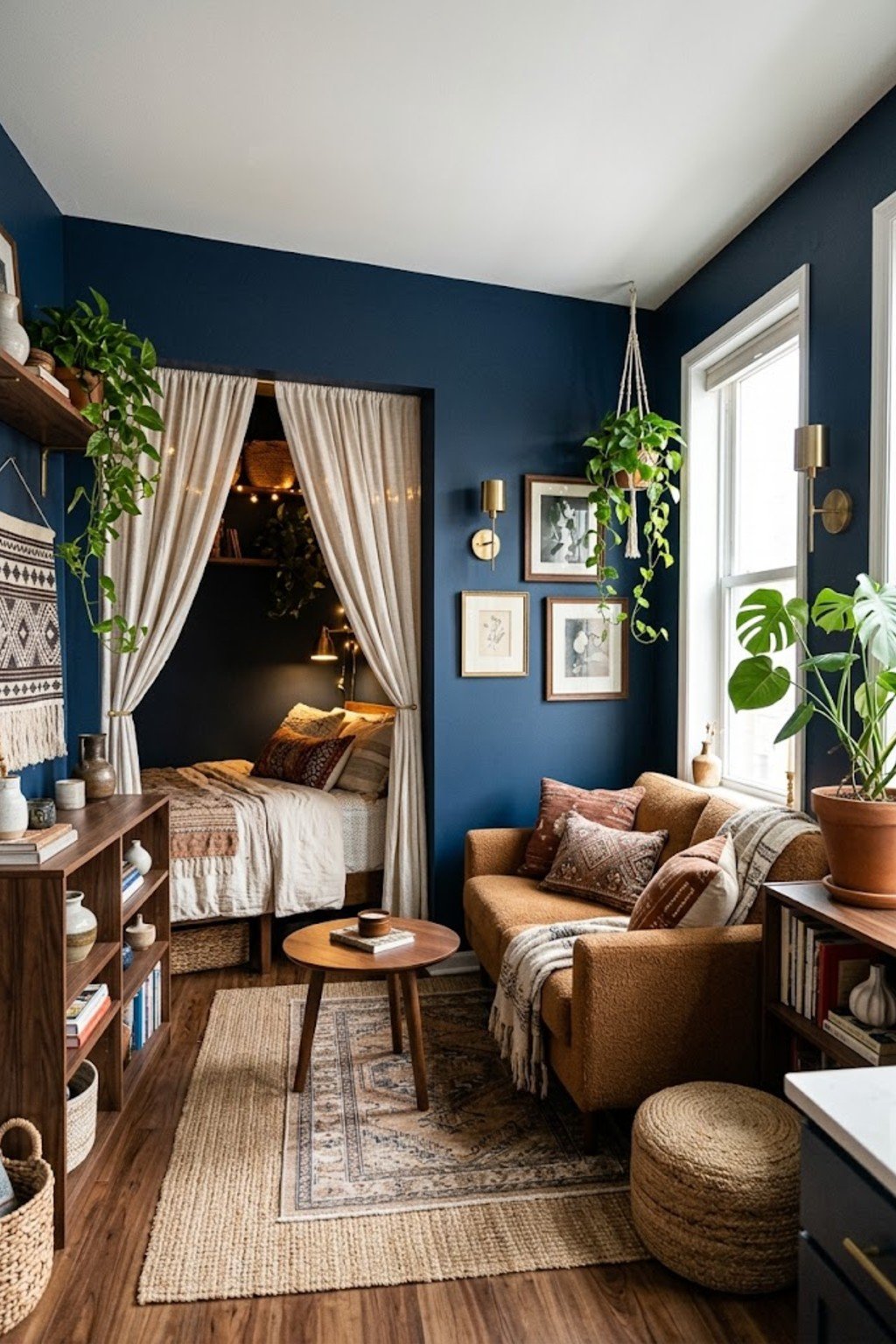 Styled small studio apartment – studio apartment bed ideas