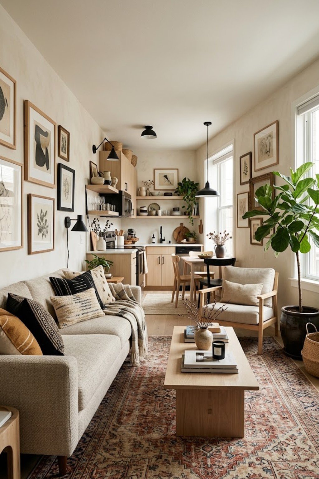 Thrift a vintage rug in a small studio apartment