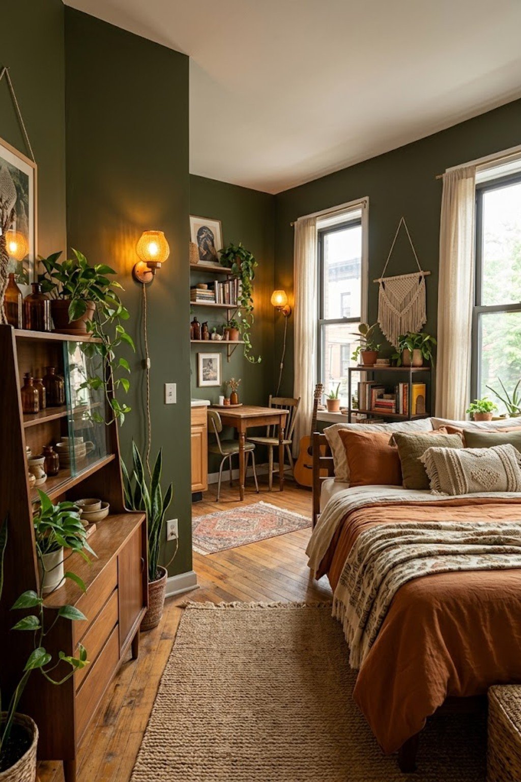 Add plug-in wall sconces in a small studio apartment