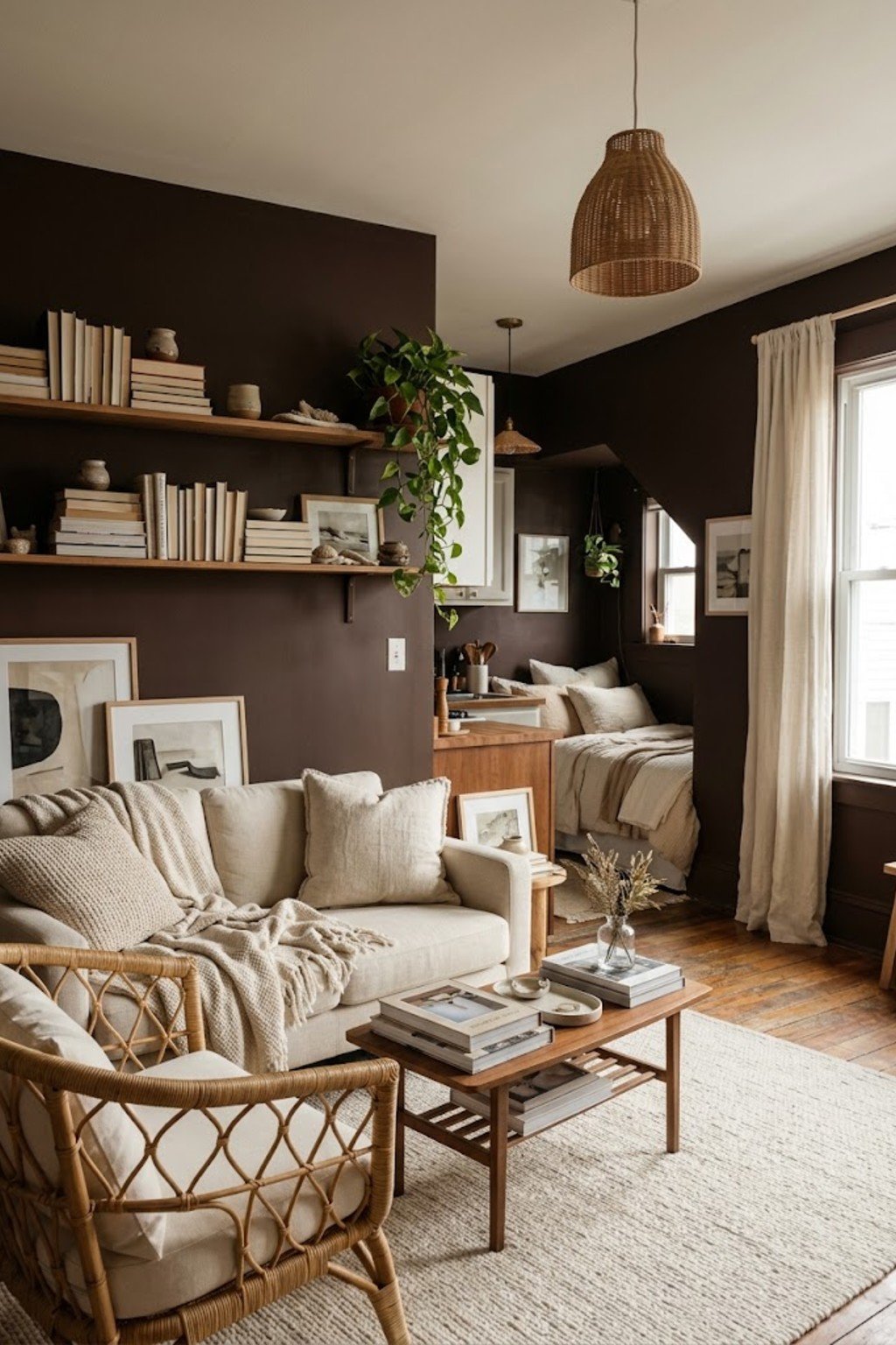 Use books as decor in a small studio apartment