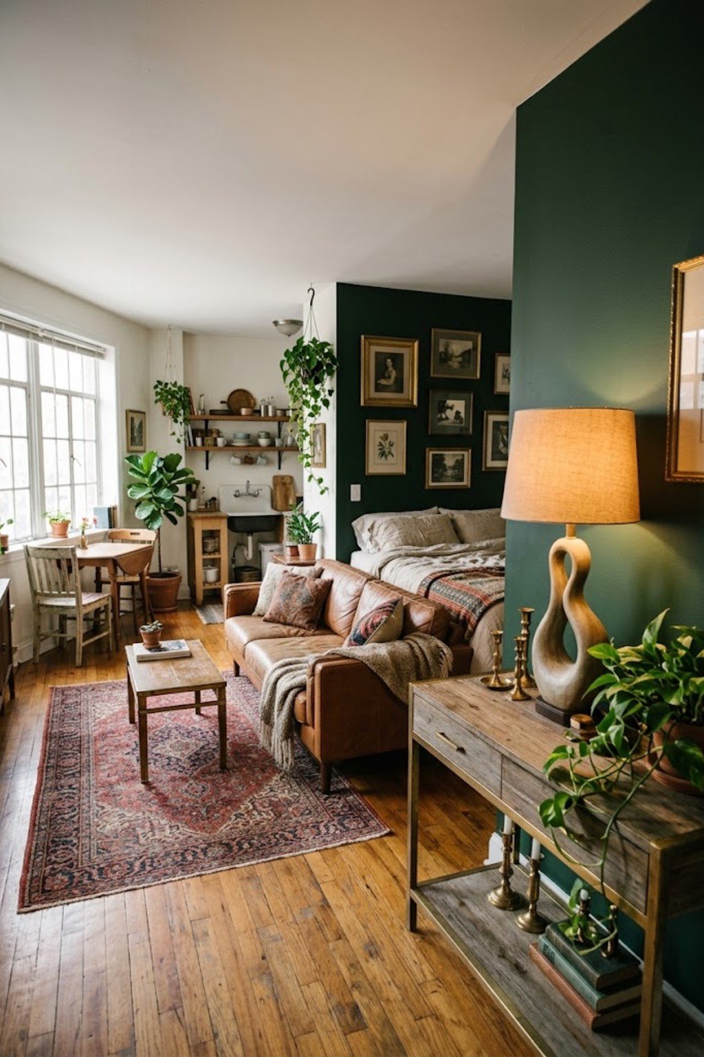 Add a statement lamp in a small studio apartment