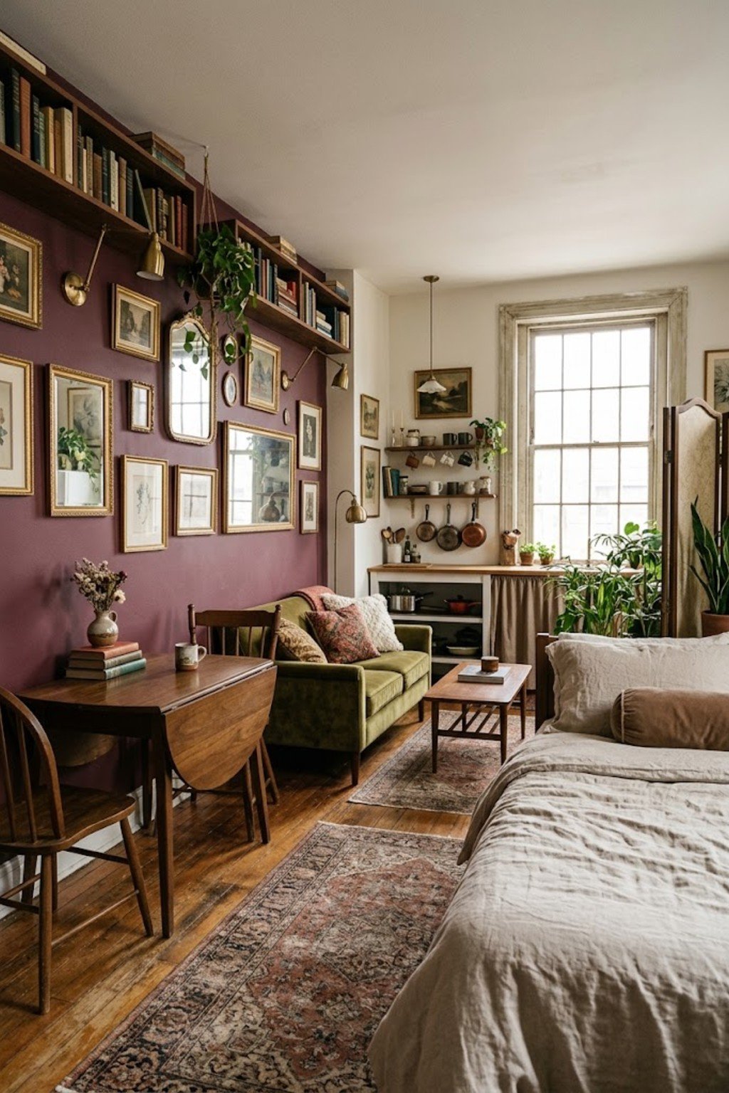 Use a drop-leaf table in a small studio apartment