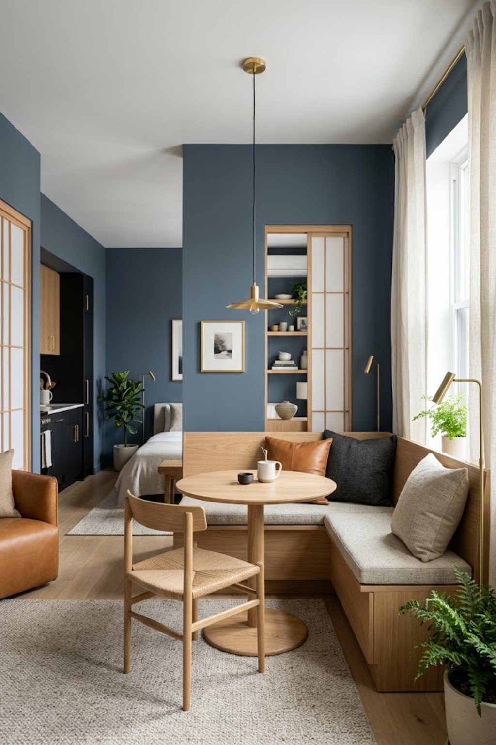 Try a banquette in a corner in a small studio apartment