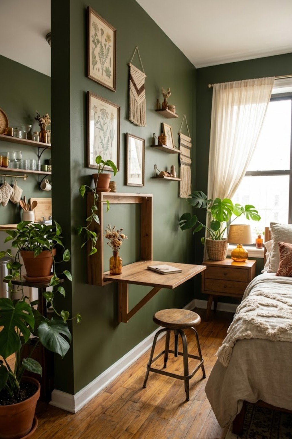 Choose a wall-mounted fold-down table in a small studio apartment