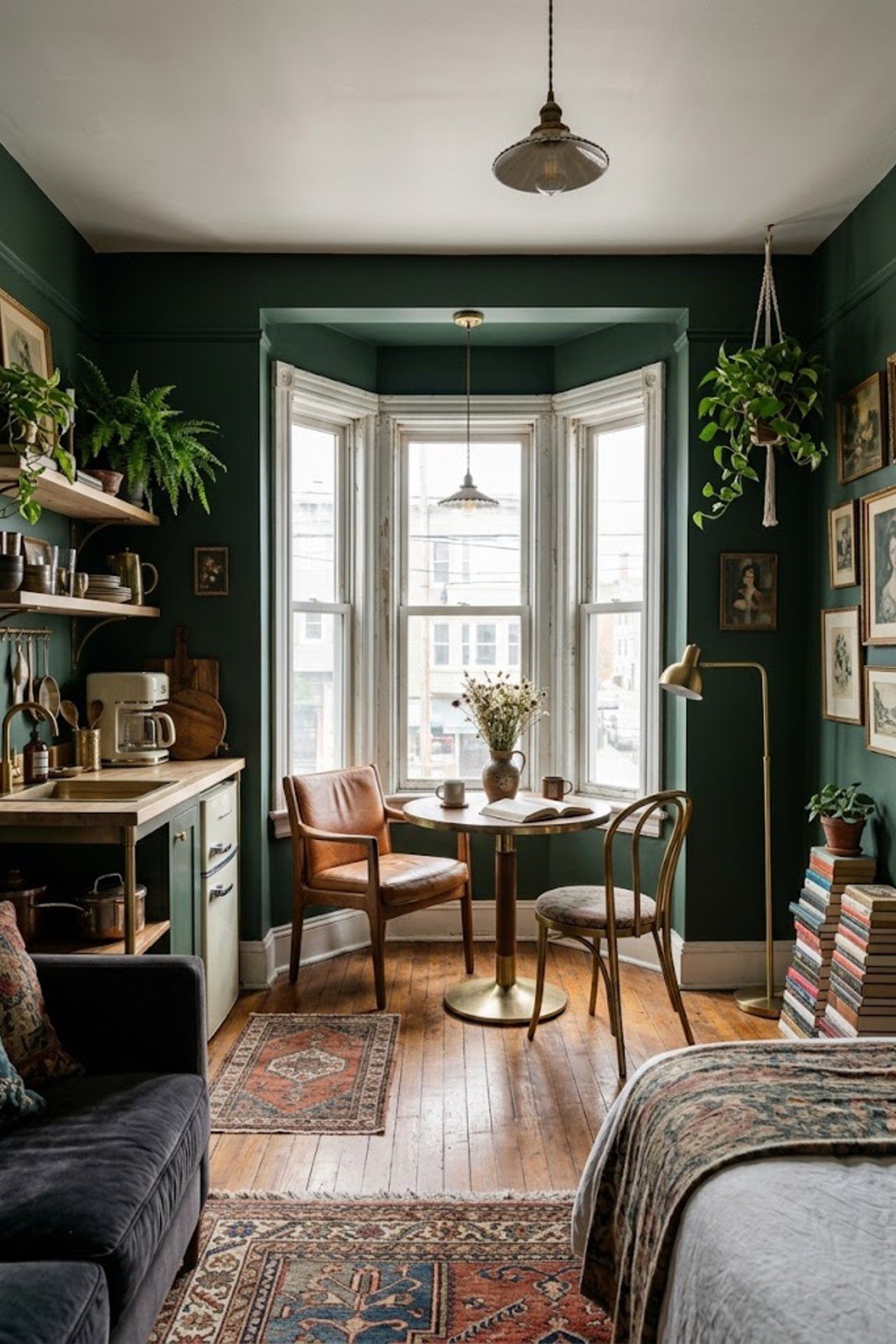 Style a window dining nook in a small studio apartment