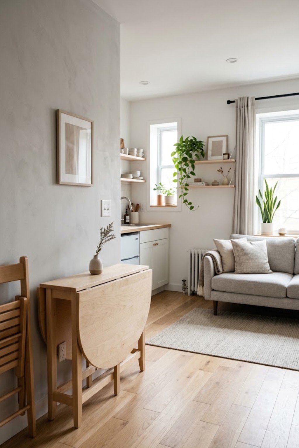 Use a gateleg table in a small studio apartment