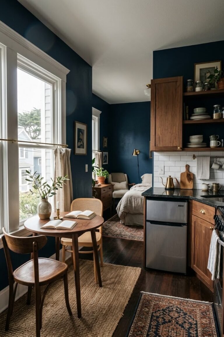 Styled small studio apartment – studio apartment dining ideas