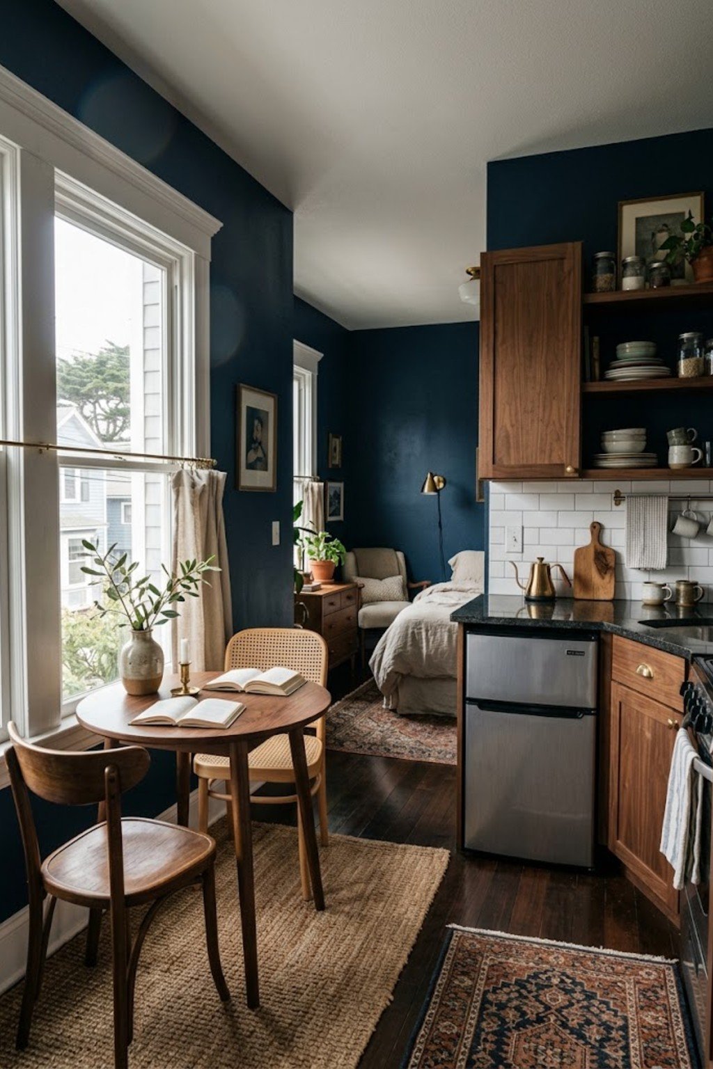 Styled small studio apartment – studio apartment dining ideas