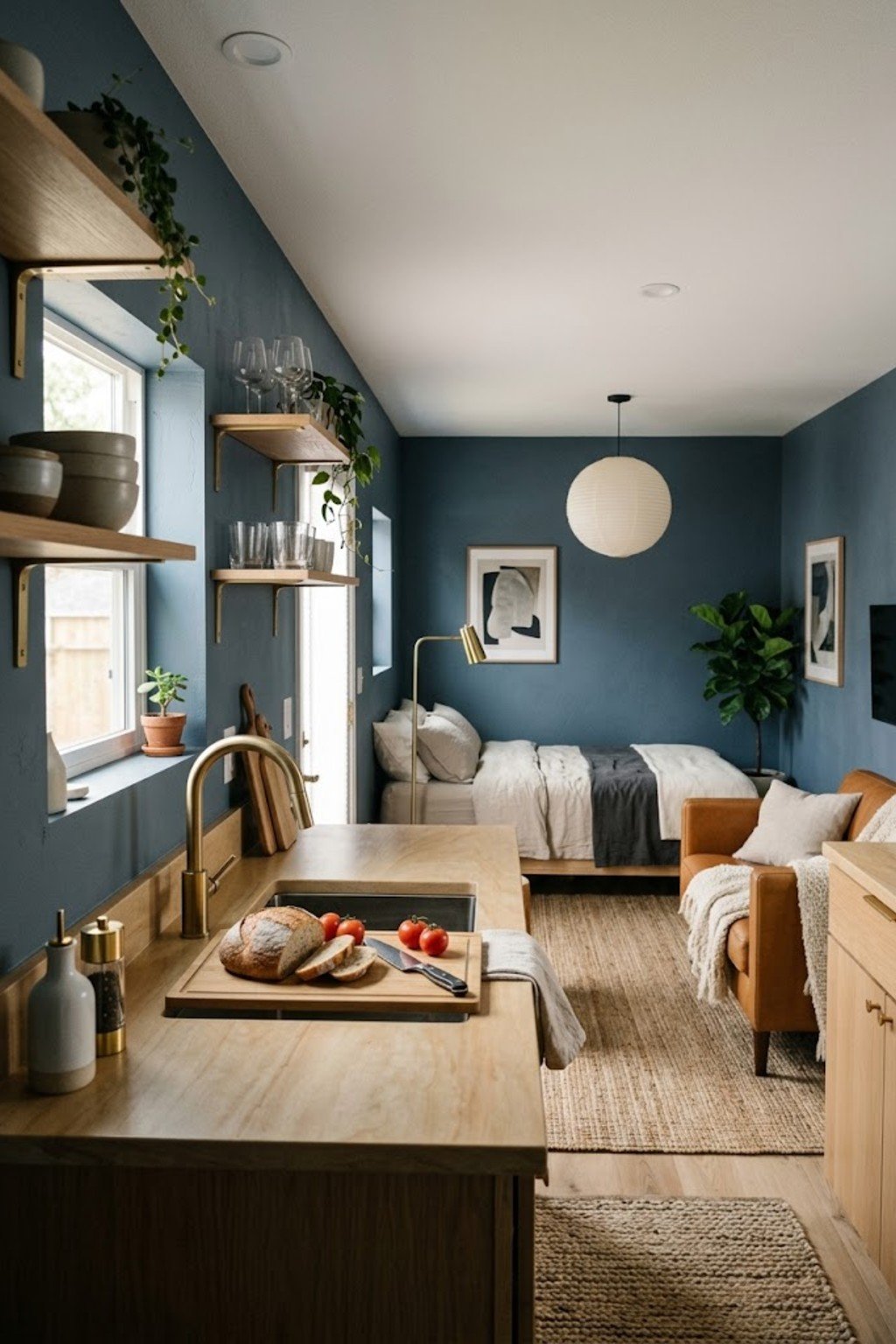 Use an over-the-sink cutting board in a small studio apartment