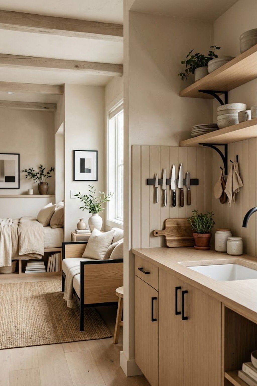 Use a magnetic knife strip in a small studio apartment