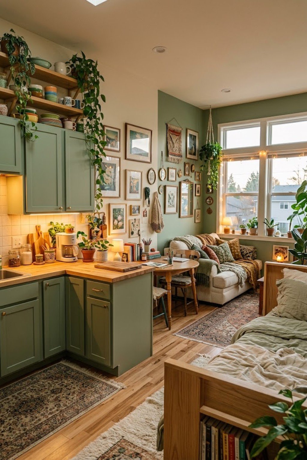 Add under-cabinet LED lights in a small studio apartment