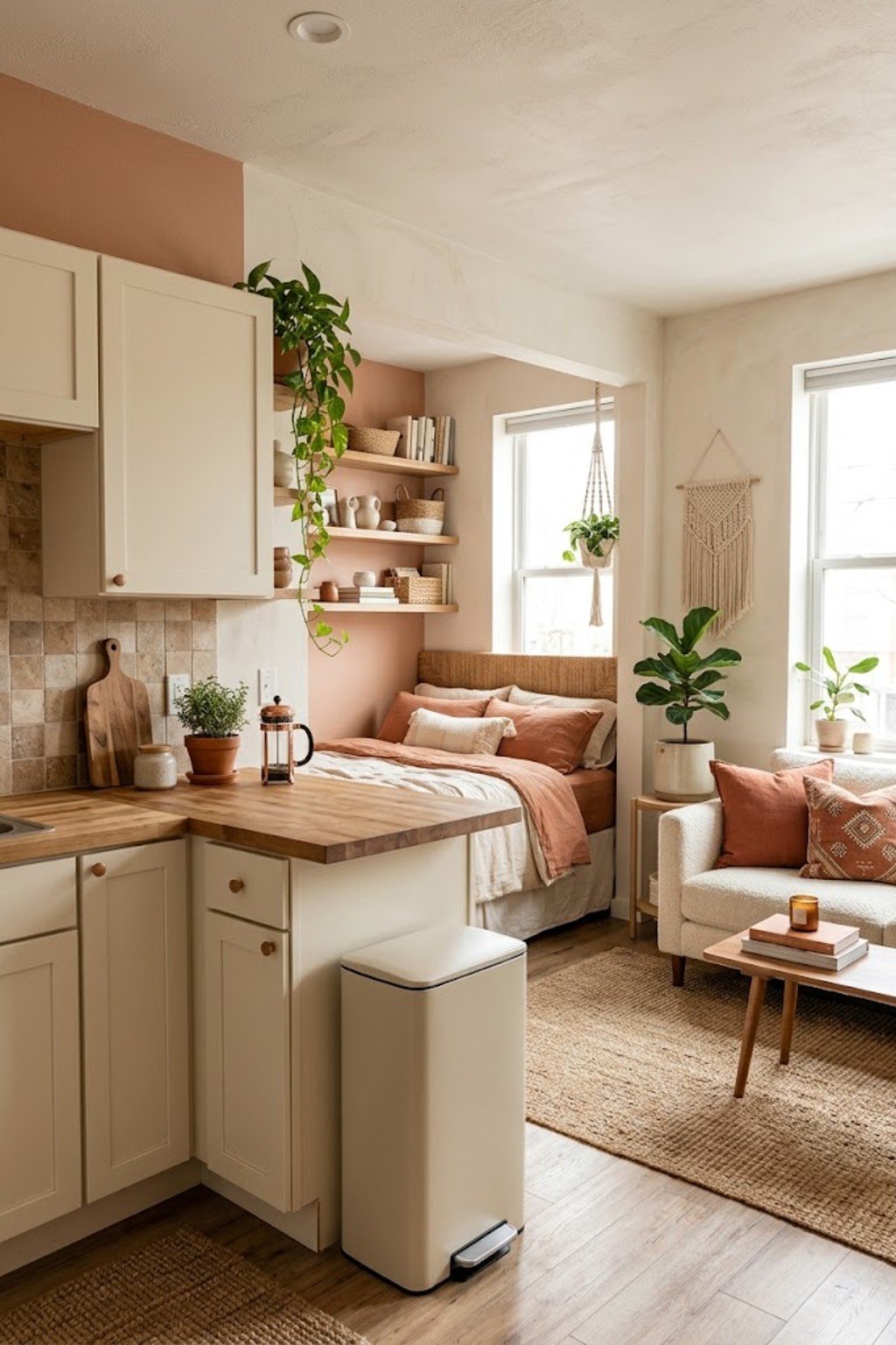 Hide trash with a slim can in a small studio apartment