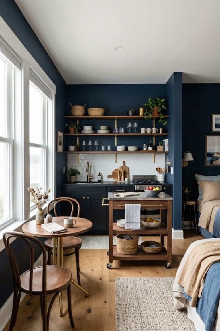Styled small studio apartment – studio apartment kitchen ideas