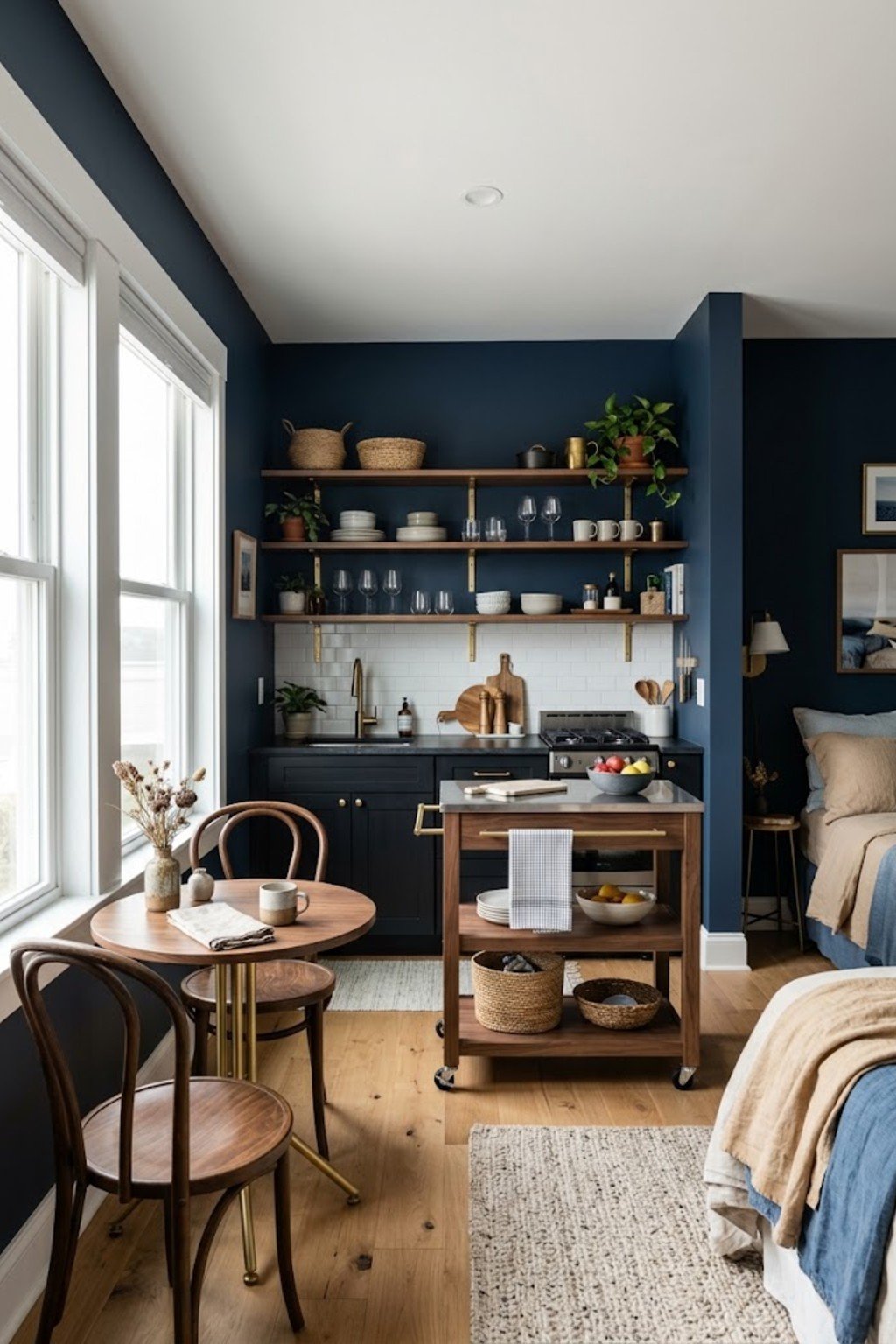 Styled small studio apartment – studio apartment kitchen ideas