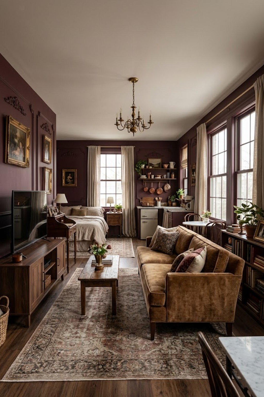Float the sofa away from the wall in a small studio apartment