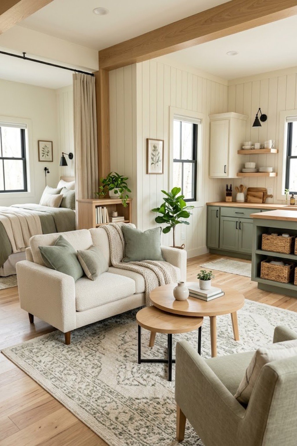 Use nesting coffee tables in a small studio apartment