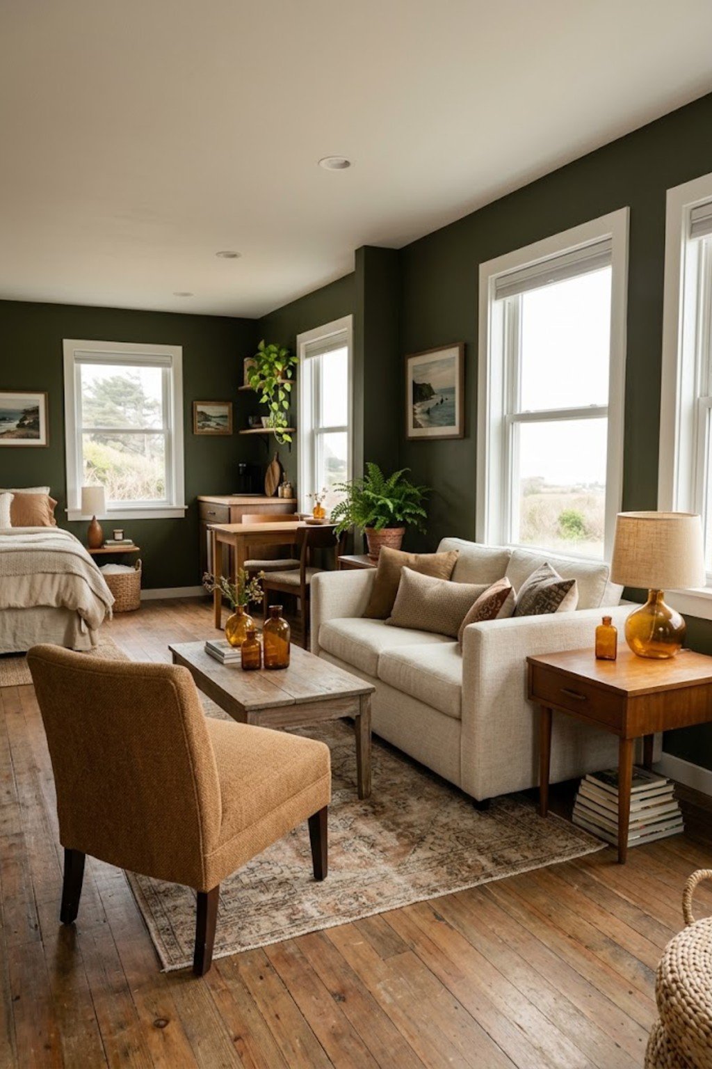 Add an armless accent chair in a small studio apartment