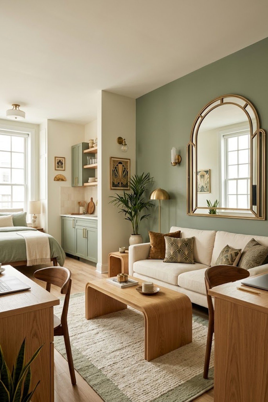 Add a mirror to bounce light in a small studio apartment