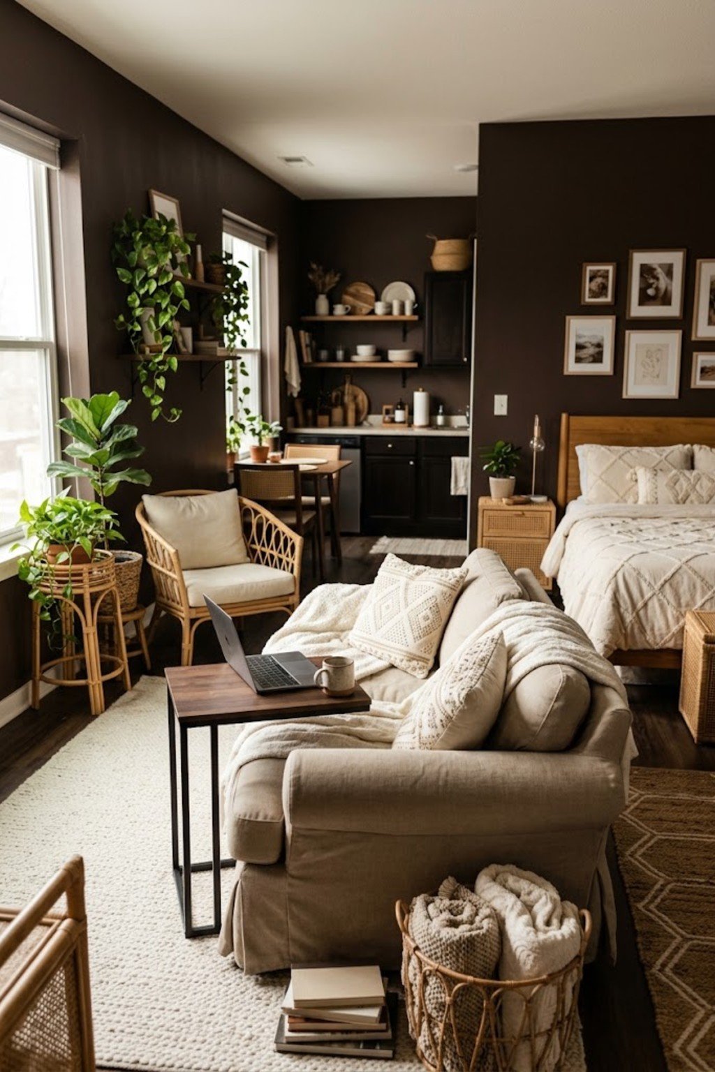 Use a C-table for laptop time in a small studio apartment