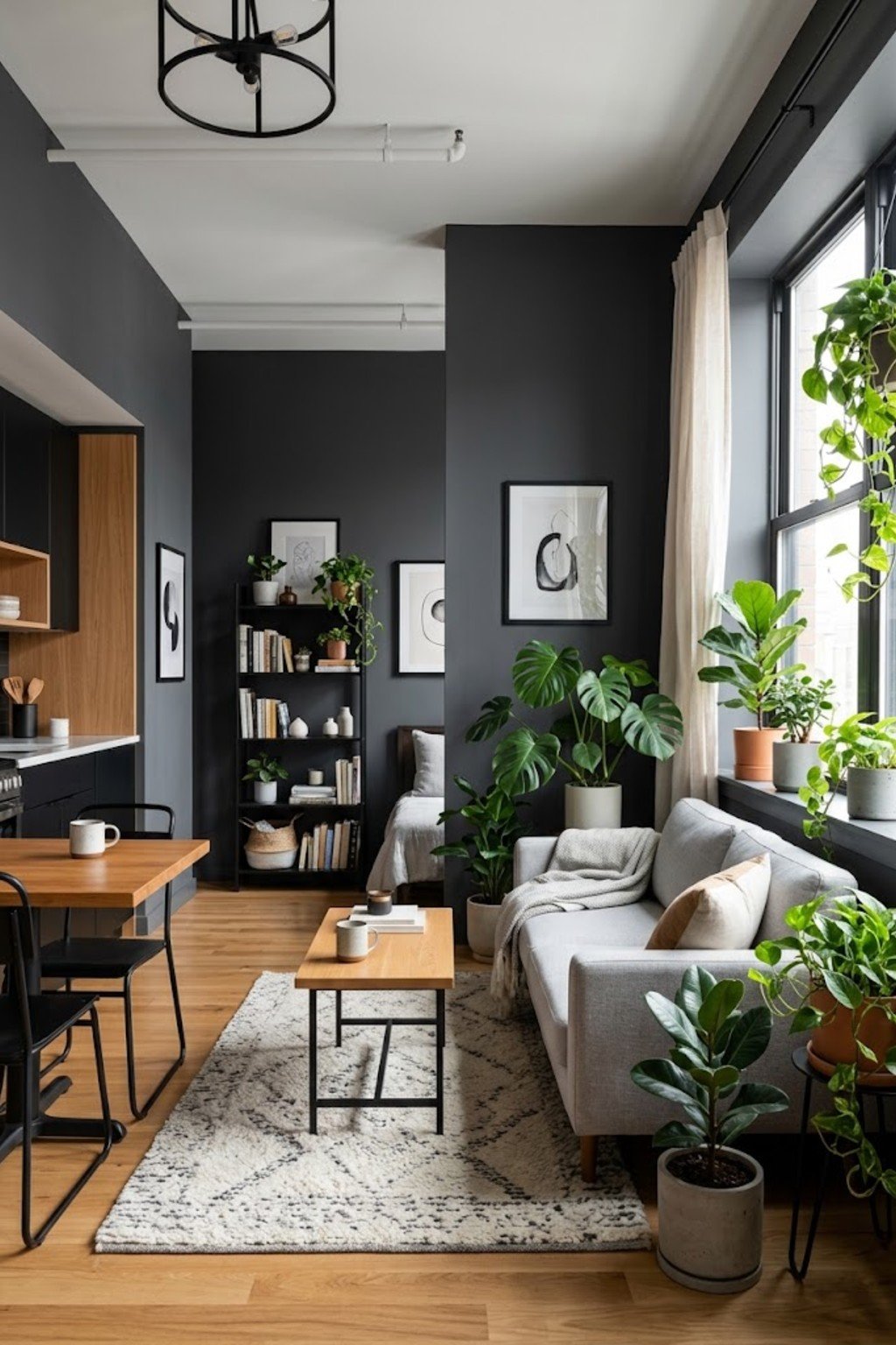 Add plants for life in a small studio apartment
