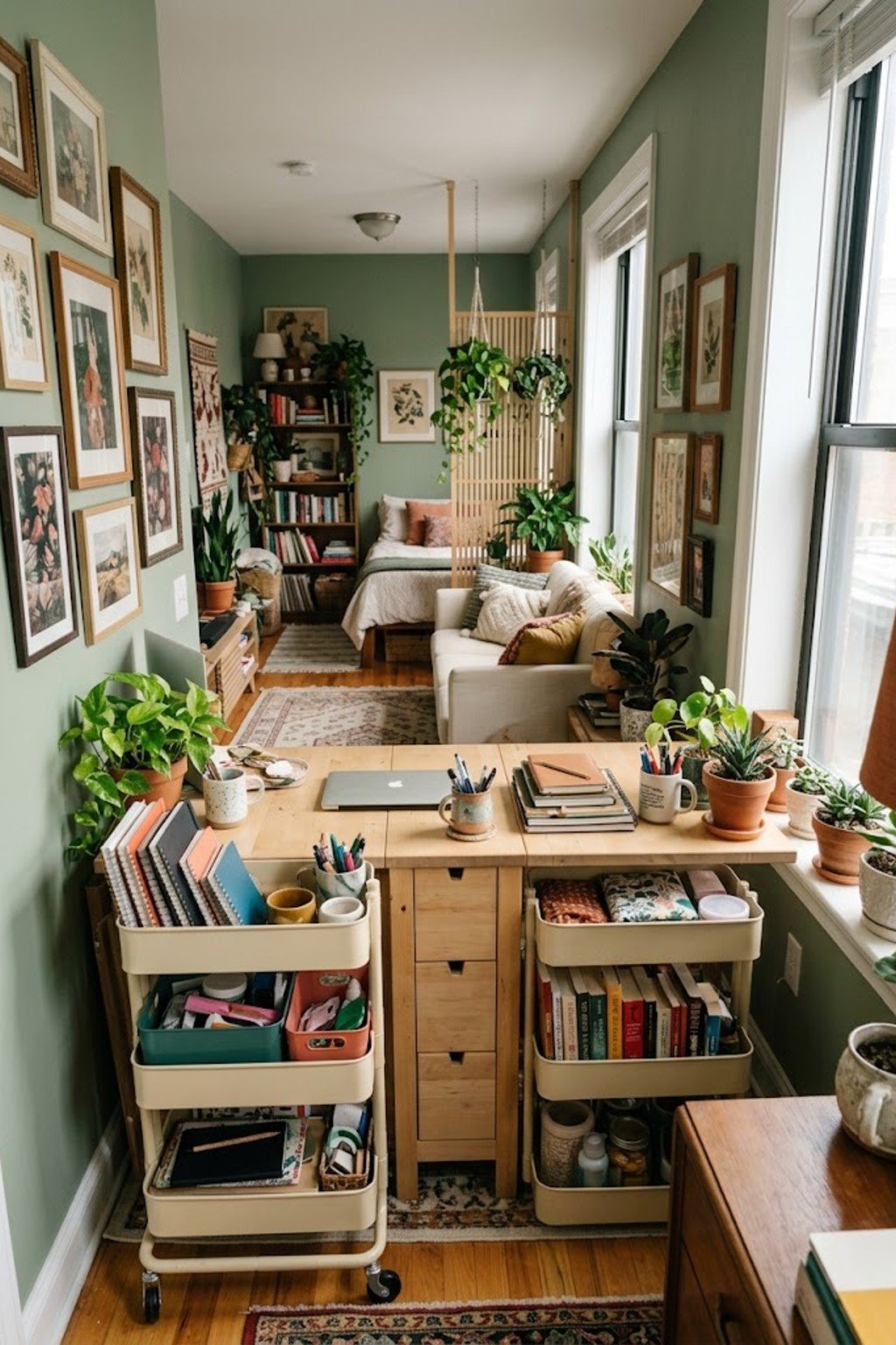 Use a rolling cart in a small studio apartment