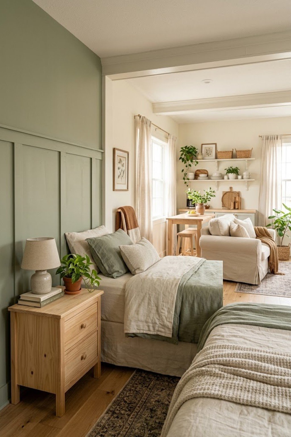 Choose a nightstand with drawers in a small studio apartment